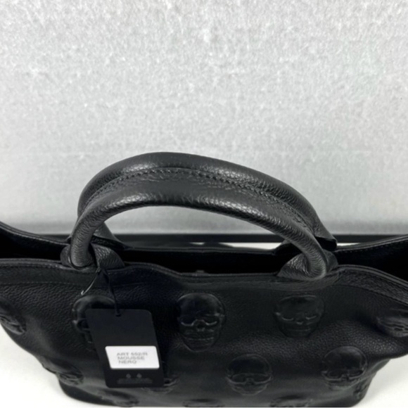 Genuine Leather 3D Black Embossed Skull Tote Bag - Picture 7 of 7